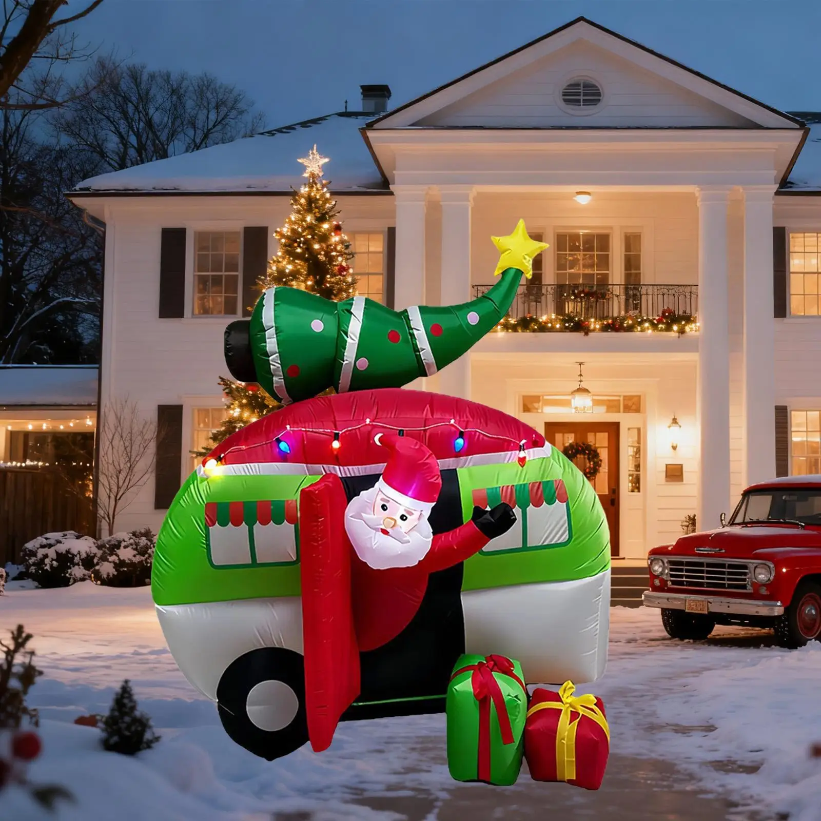 

Гигантский надувной Санта-Клаус с подарочной машиной и светодиодной подсветкой для уличного декора дома, сада, вечеринок и праздничных мероприятий