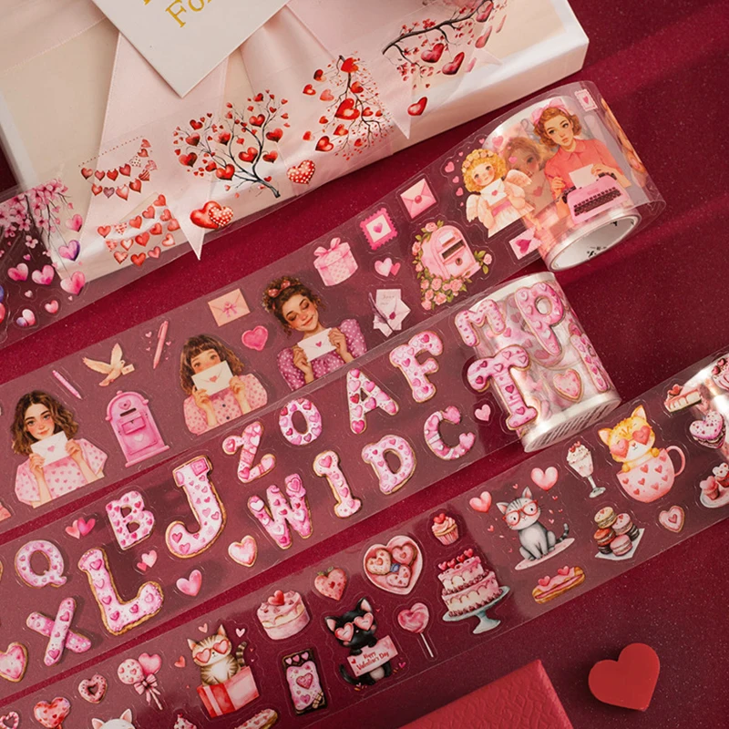 4 لفات - شريط قطع قوالب PET للممر الرومانسي، حيوانات، قلوب، إلخ، يستخدم في سجل القصاصات اليدوية، ومواد المحاسبة