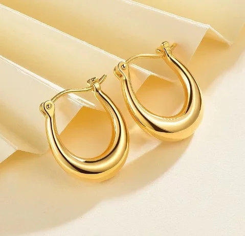 

hot sale 18k real gold earrings for women fine gold hoop earrings u shape earring