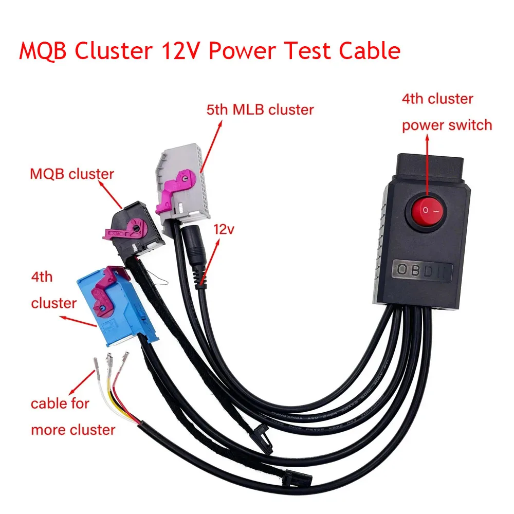 MQB Cluster 12V Power Test Cable  Fit for VVDI 2 ID48 Key Program for MOB MLB NEC35XX NEC 4th Cluster 5th MQB48 Instrument Cable