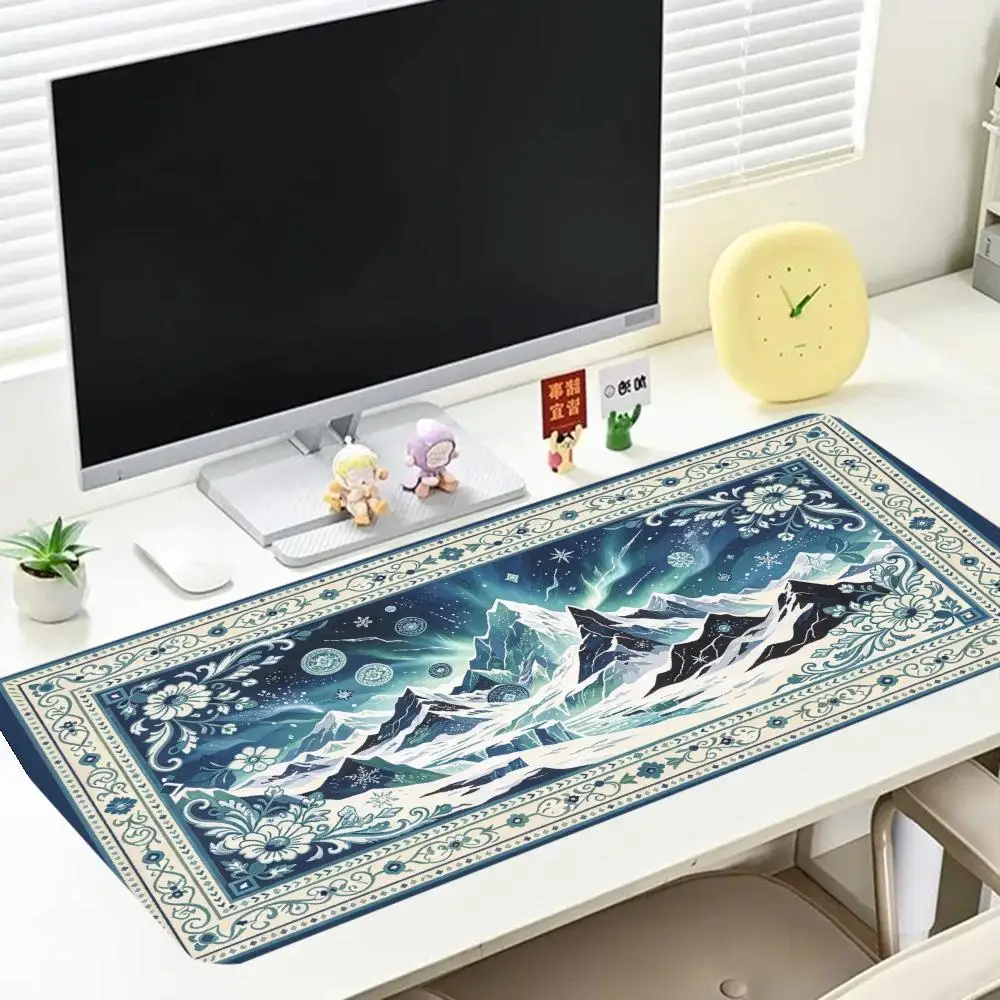 For Winter Style Snow Mountain Persian Rug Pattern Mouse Pad Table Mat Thick Rubber Large Size