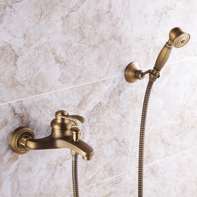 

Shower Faucet Antique Retro Bathroom Shower Mixer Copper Brass Luxury Shower Set with Hand Shower Antique Bathtub Crane ZR006