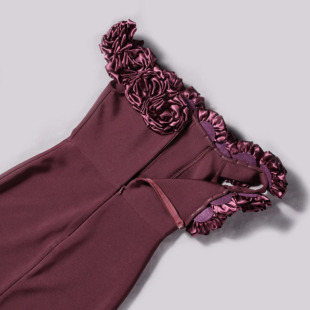 Elegantes weinrotes weißes schulterfreies Maxikleid, sexy rückenfreies 3D-Blumenkleid für Hochzeitsgäste, formelle Abendpartys, Abschlussball, Veranstaltungen