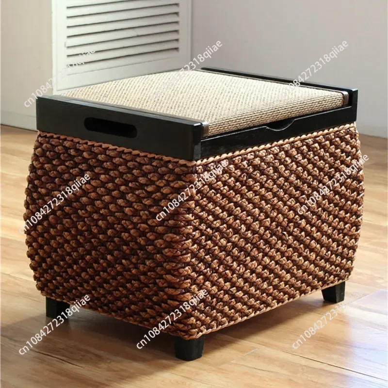 Grass rattan can be stored and changed, shoe  storage stool casual ottoman can sit, sofa  door to change shoes