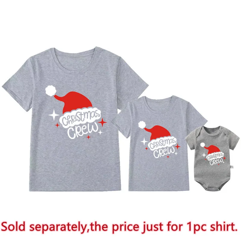 New Christmas Crew Print Family Matching Outfits Father Mother Daughter Son T Shirt Baby Rompers Cotton Family Look Xmas Clothes