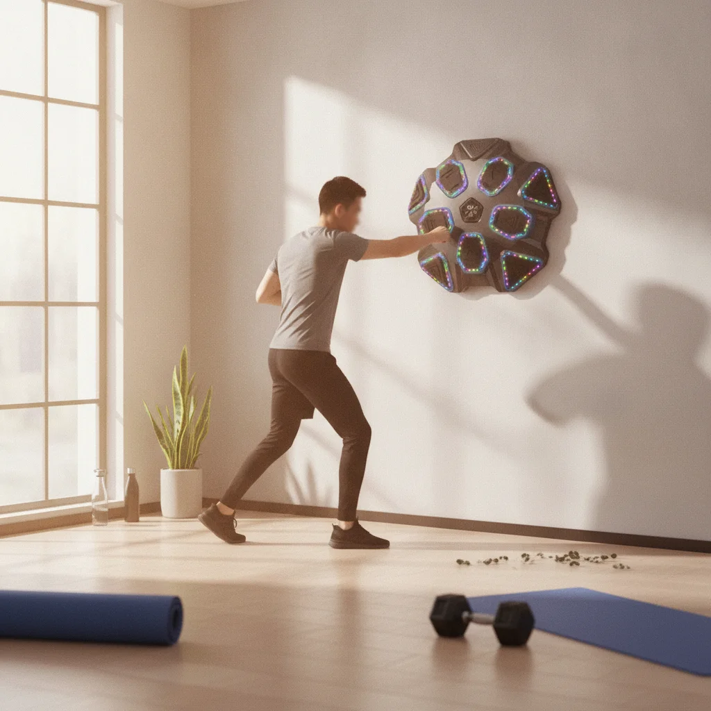 Cible de boxe électronique réglable en hauteur avec musique, machine de boxe interactive avec gants, équipement de fitness peu encombrant
