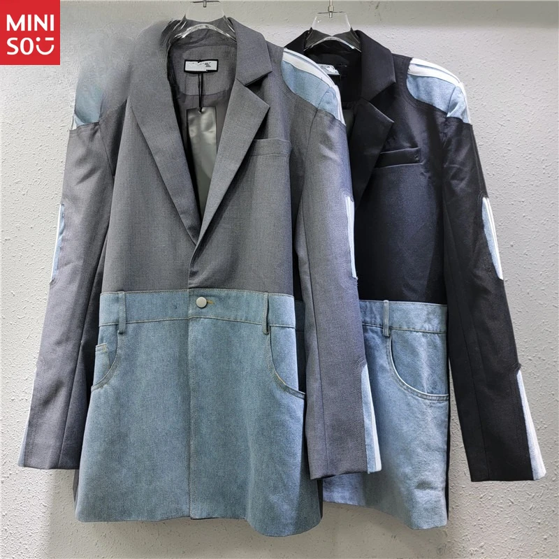 

Hybrid Blazer & Denim Coat - Two-Tone Suit Jacket with Denim Panel, Edgy Casual Streetwear Fashion for Men/Women