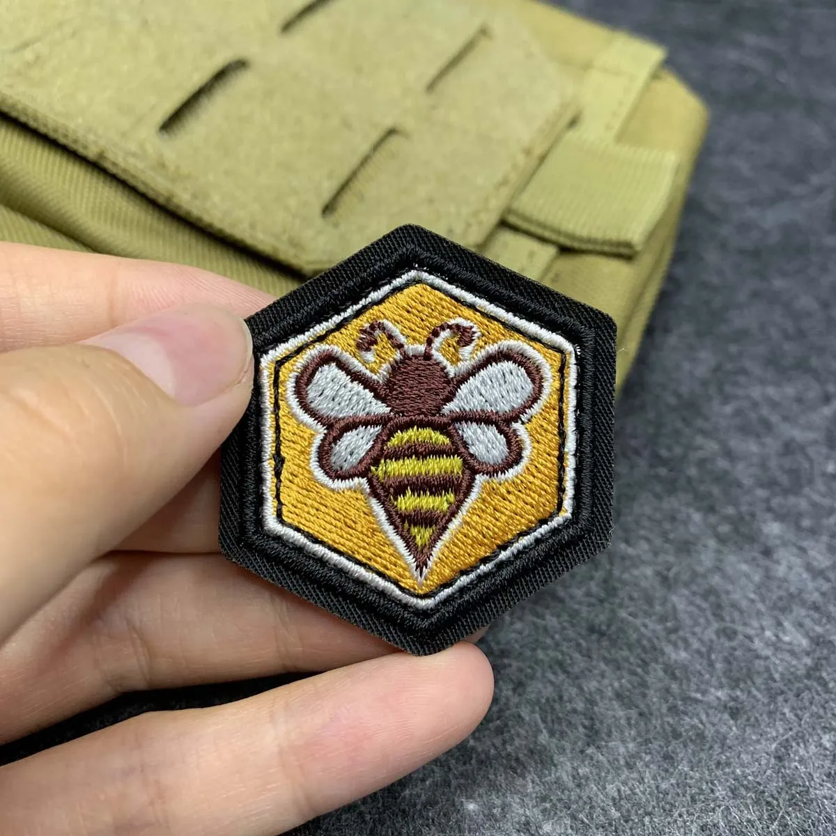 Cute Honey Bee Hexagon tactics Embroidered patch hook and loop fasteners Funny Morale badge DIY for jacket backpack