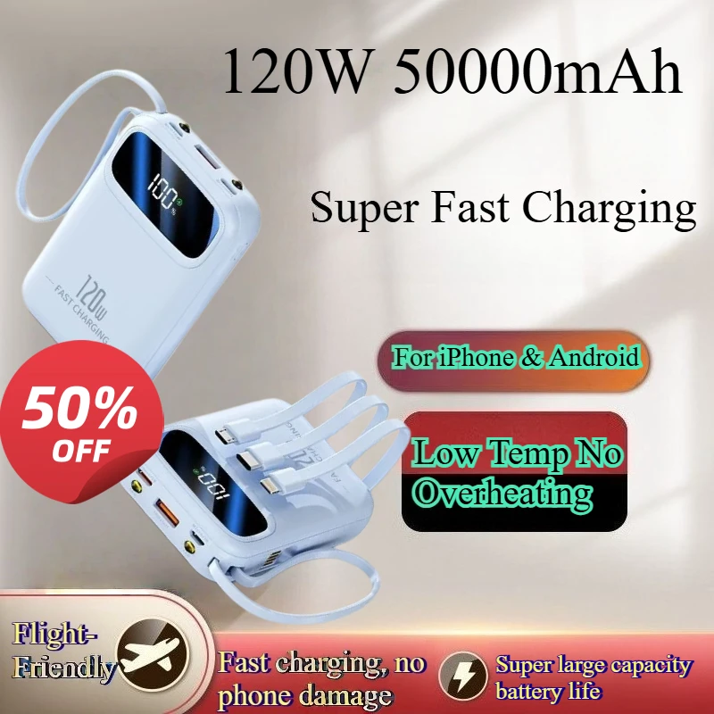 50000mAh True Capacity 120W PD Fast Charging Ultra Thin Mini Power Bank iPhone & Android Super Fast Charging Power Bank