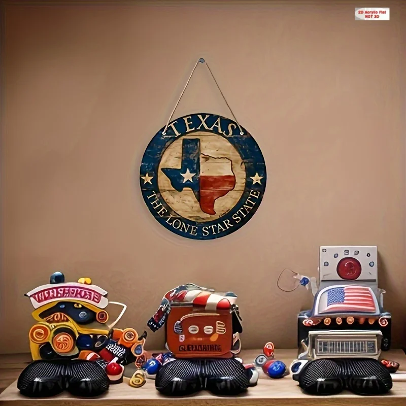 2D Flat, 2D Flat Antique Texas Lone Star State Wooden Signboard - Decorative Military Theme Wall Hanging Plaque, Suitable for Po