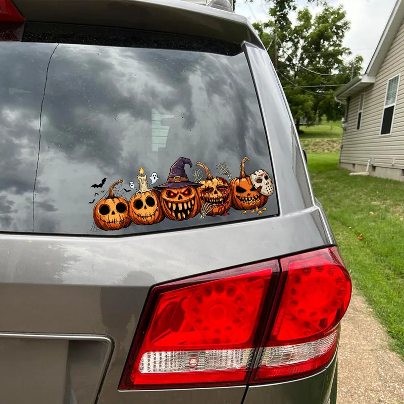 Horror Grimace Pumpkin Halloween Car Sticker, Witch Hat Skull Bat Decal, Spooky Festive Auto Exterior Home Wall Party Decor