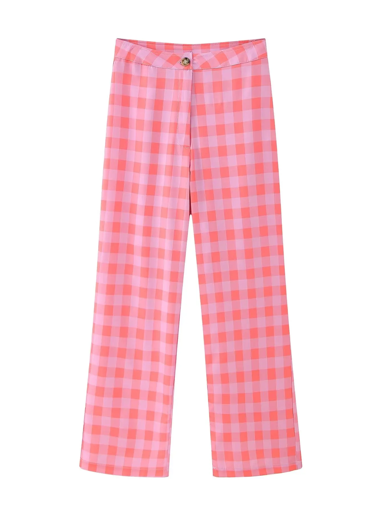 

HH TRAF Spring For Women New Chic Mid Waist Decoration Zipper Trouser Woman Loose Pants Pink Plaid Street Style Long Pant Mujer