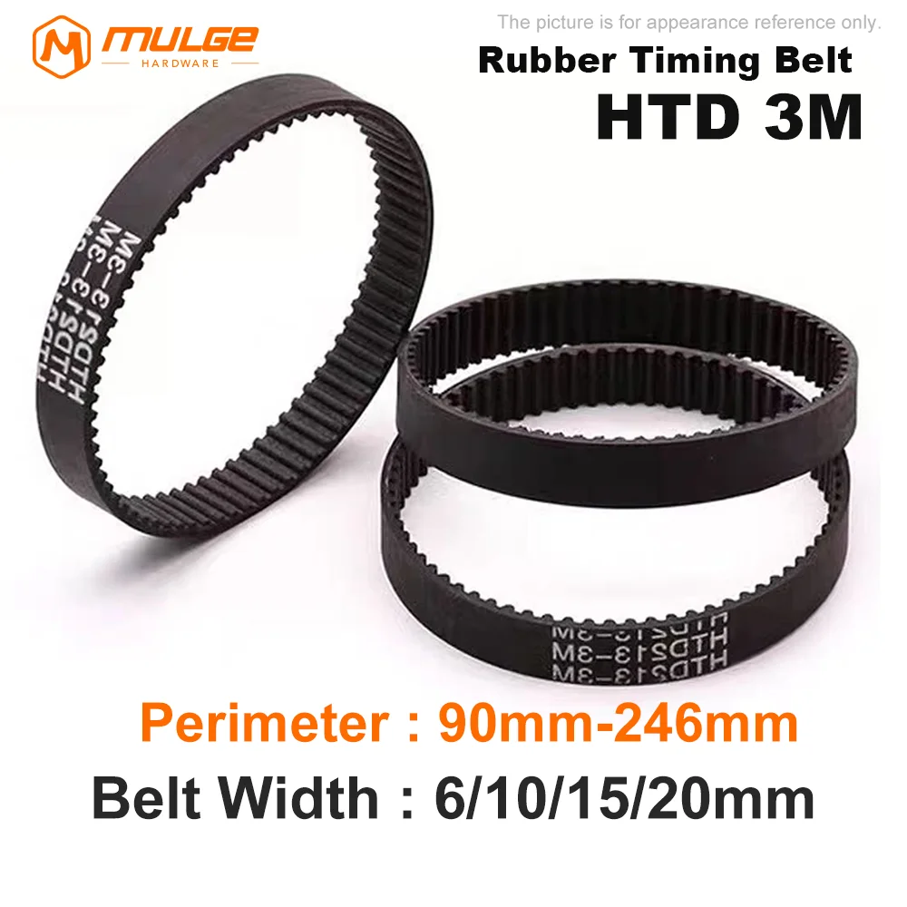 HTD 3M Belt Width 6 10 15 20mm Timing Belt Closed Loop Rubber Belt Length 90mm~246mm Pitch 3mm Synchronous Belt 3M