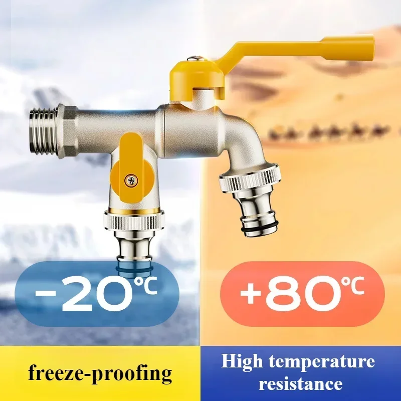 Brass main body outdoor garden faucet, multifunctional anti freezing and heat-resistant one in and two out faucet,