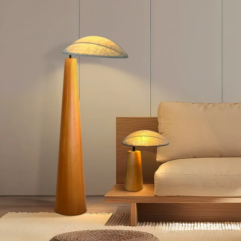Japanese Floor Lamp Living Room Sofa Side Standing Lamp Bedroom Bedside Table Lamp Solid Wood LED Decorative Standing Desk Light