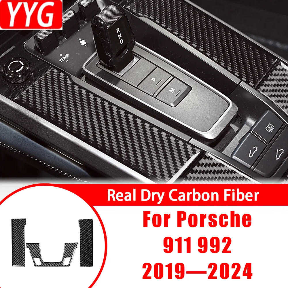 

Carbon Fiber Gear Shift Console Panel 3 Pcs Cover Trim Modified Sticker For Porsche 992 911 Car Accessories Interior