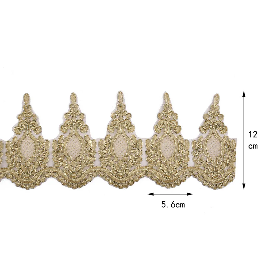 2 jardy gorąca sprzedaż siatka koronkowa aplikacja ozdobna przycinanie luksusowy haft jasne złoto białe koronki tkaniny na suknie ślubne 12cm
