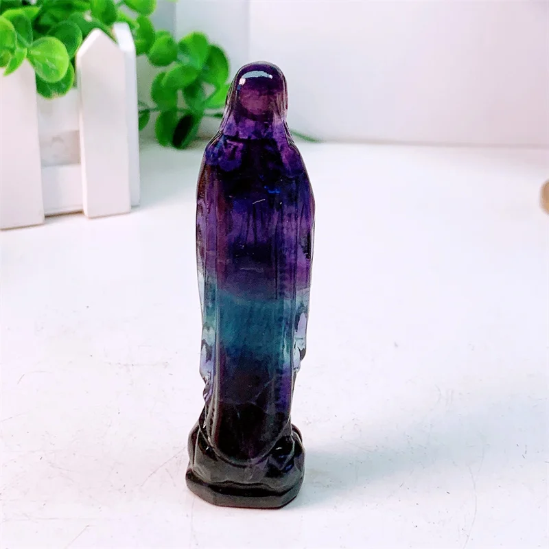 

Natural Rainbow Fluorite Madonna Gemstone, Healing Crystal Figurine, Reiki Carved Stones, Gift, Room Decoration, 1Pc