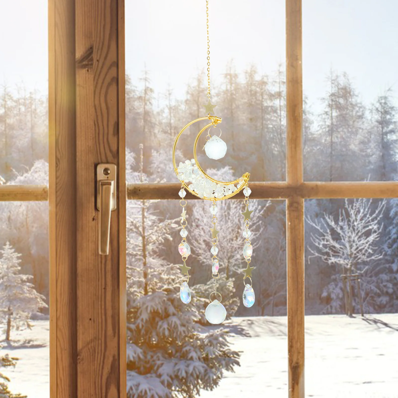 

Delicate Glass Moon Suncatcher Hanging Decor For Window Home Bedroom Garden Rainbow Ornament Gift Women Glass Home