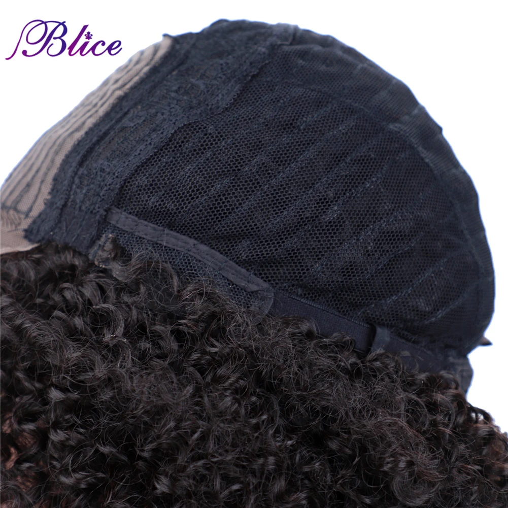 Blice Afro Kinky Curly Middle Part Closure Wig Natural Mixed Synthetic Hair Wigs 16 Inch Black Color For Women