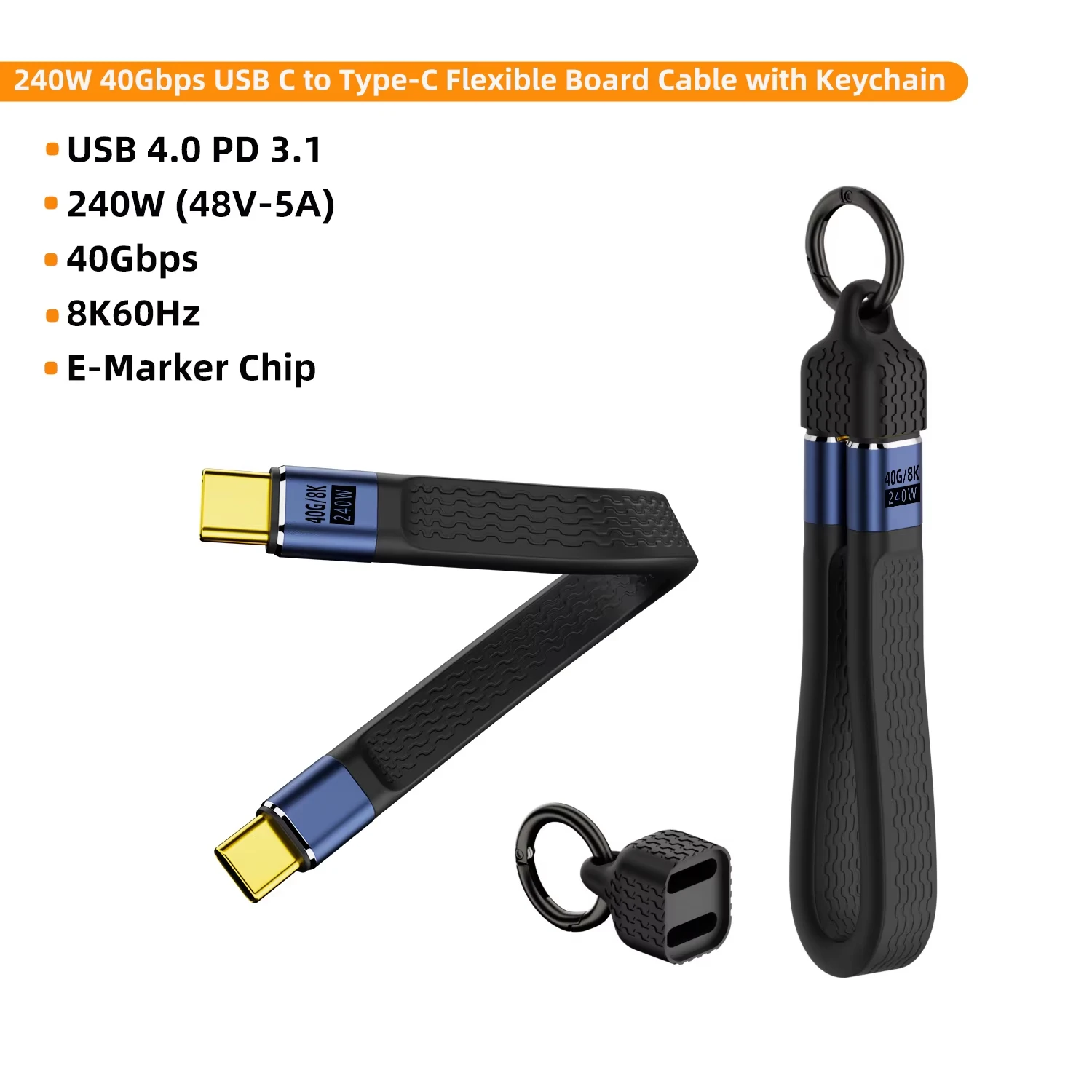 Schlüsselanhänger 240W 40Gbps USB4 Kurzes USB-C-zu-USB-C-Kabel Schnelles Laden Typ-C Datenübertragung 8K Daten-Lade-Verlängerungskabel