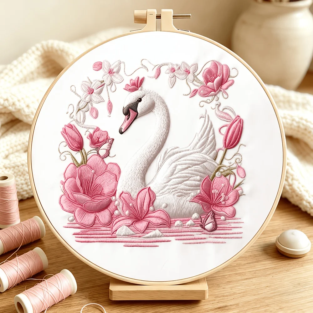 Embroidery Stitch Practice Kit Pre‑Printed Fabric Bamboo Hoop Thread Needles Learning Hand‑Stitching Craft Set