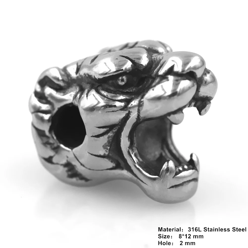 Kleines Loch 316l Edelstahl Vintage Wolf Löwe Leopard Tierkopf Perlen Charms für Charm Armband DIY Schmuckherstellung