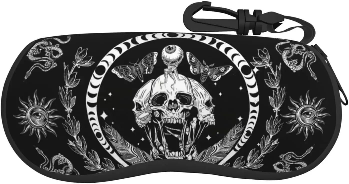 

Gothic Skeleton Moon Sunglasses Soft Case Ultra Light Neoprene Zipper Eyeglass Case