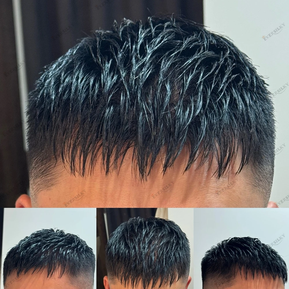 

Undetectable 1B80 1B65 Gray Hair MEn Toupee Human Hair Male Capillary Prosthesis System Natural Hairline 0.1mm Thin Skin Base
