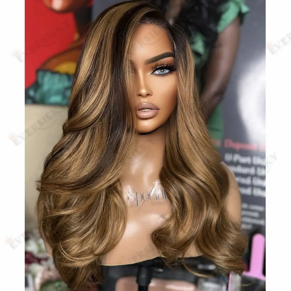 

100%Human Hair Honey Brown Hightlight 13x6 Lace Front Wigs Natural Hairline Black Women Glueless 5x5 HD Lace Wigs Full Lace Wigs