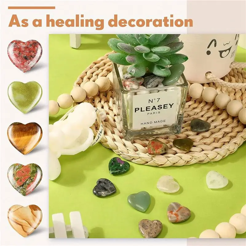 THIVN-72Pcs Heart Stone Worry Stone Heart Rock Healing Gemstone Crystal Bulk 0.8 Inch 20Mm Assorted Mini Love Carved Stone