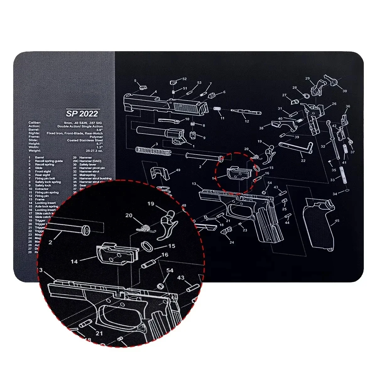 Cleaning Rubber Mat Mouse Pad Parts Diagram For AR15 AK47 Remington 870 K98K MP5 G17 CZ-75 1911 Bere 92 PX4 Walther PPQ view 3