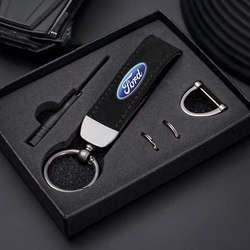 Fashion Suede KeyChain Horseshoe Buckle Key Ring Car Key Rings For Ford ST Racing RS S Mustang Kuga Fiesta Fusion Mondeo Edge