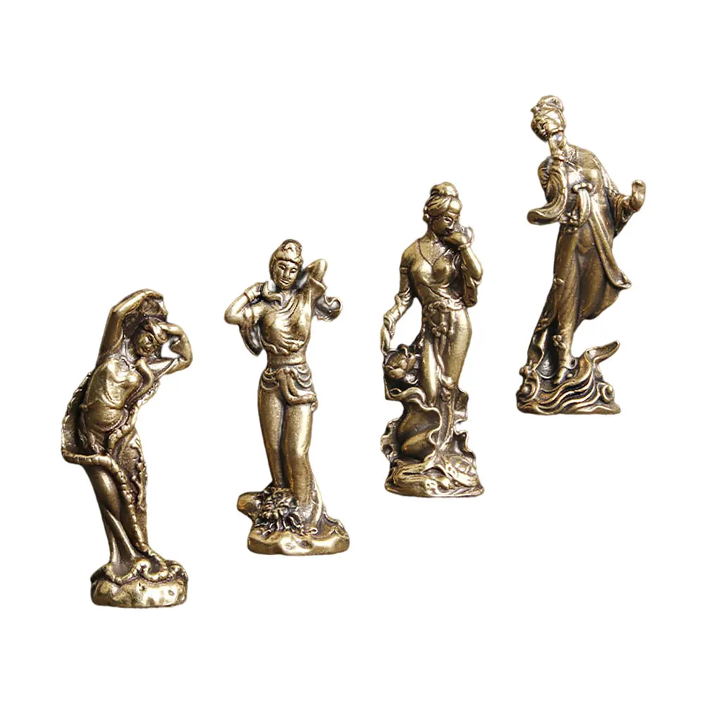 

4pcs Desktop Brass Decor Four Adornment Exquisite Women Decor Table Ornament Home Decoration Compact Figurine