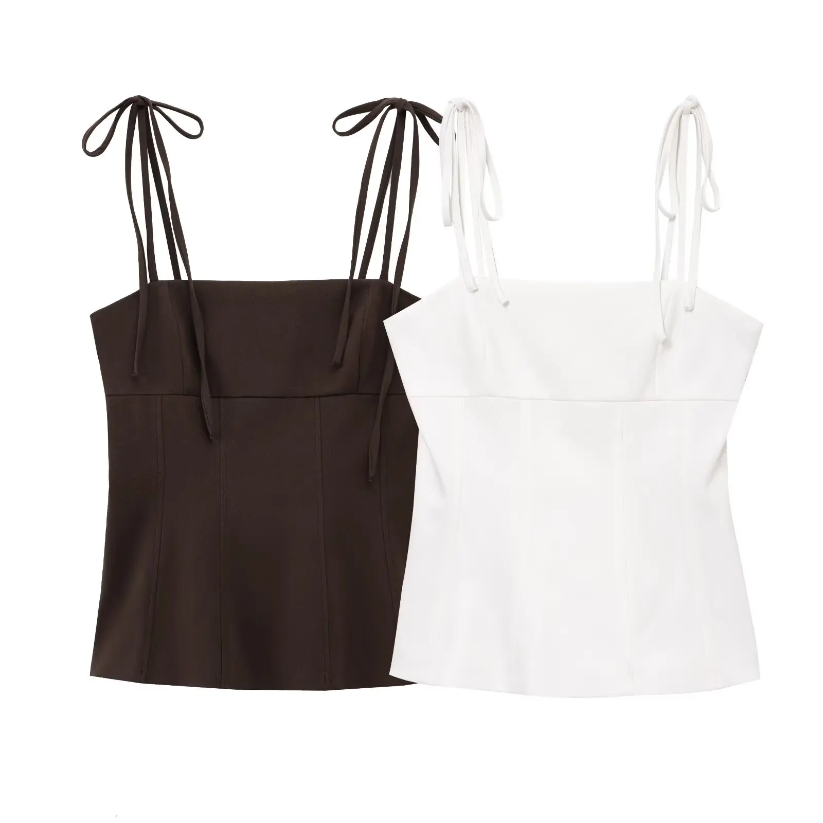 

2025 Women Coffee Tank Strap Bow Sleeveless Female Tops 4M0220