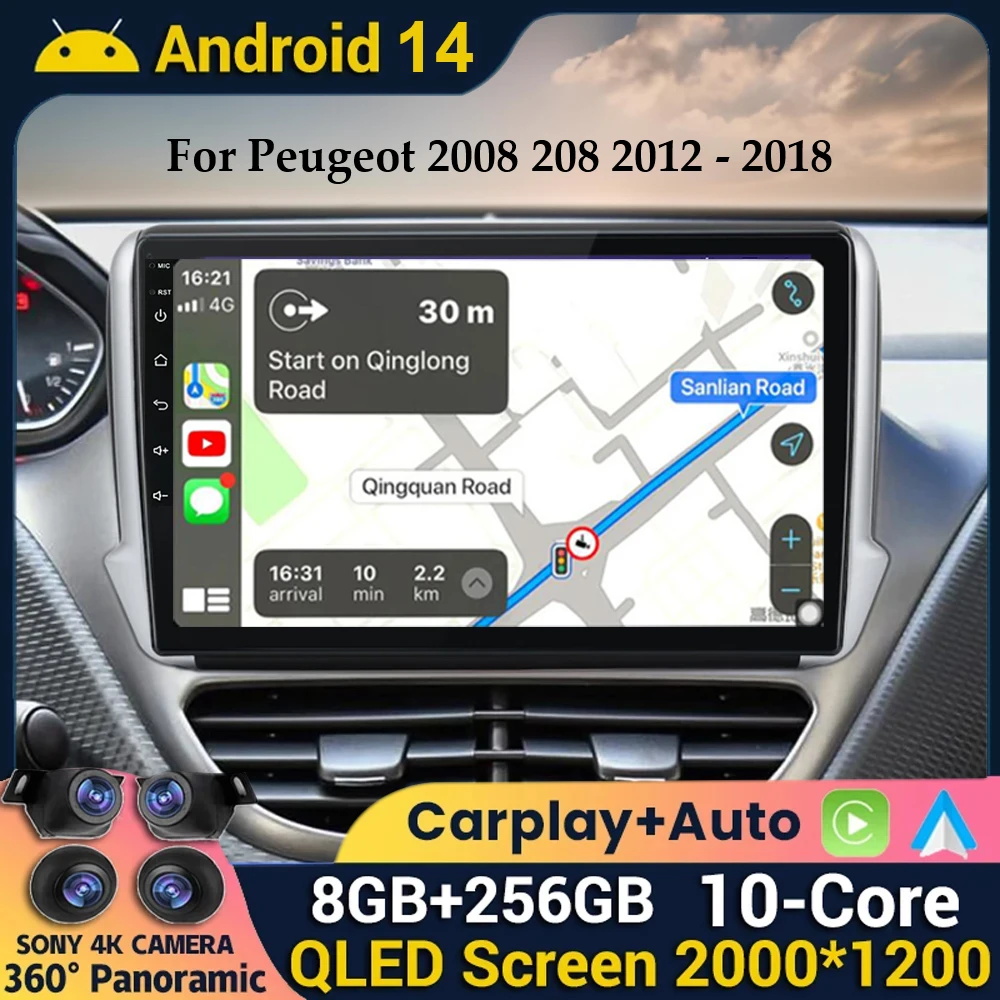 

Android 14 Carplay Авто 2din стерео для Peugeot 2008 208 серии 2012-2018 автомобильный радиопроигрыватель навигация GPS 360 камера