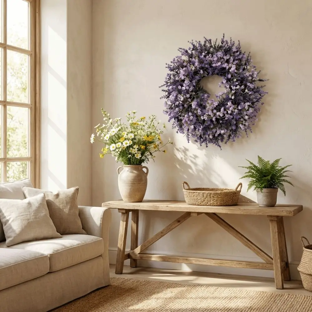

Lifelike Artificial Lavender Wreath Fresh Vivid Colors Lavender Floral Wreath Handmade Plastic Simulated Garland Home Party