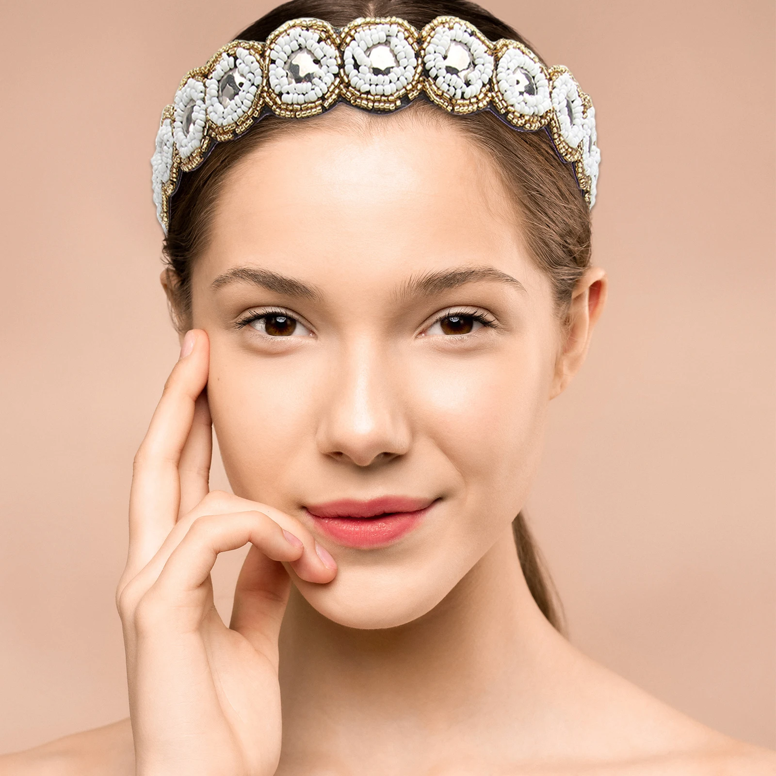 

6pcs Crystal Beaded Hair Band For Women Durable Elegant Pearl Headband Diy Styling Fit Thick Thin Hair Unique Craft Stand