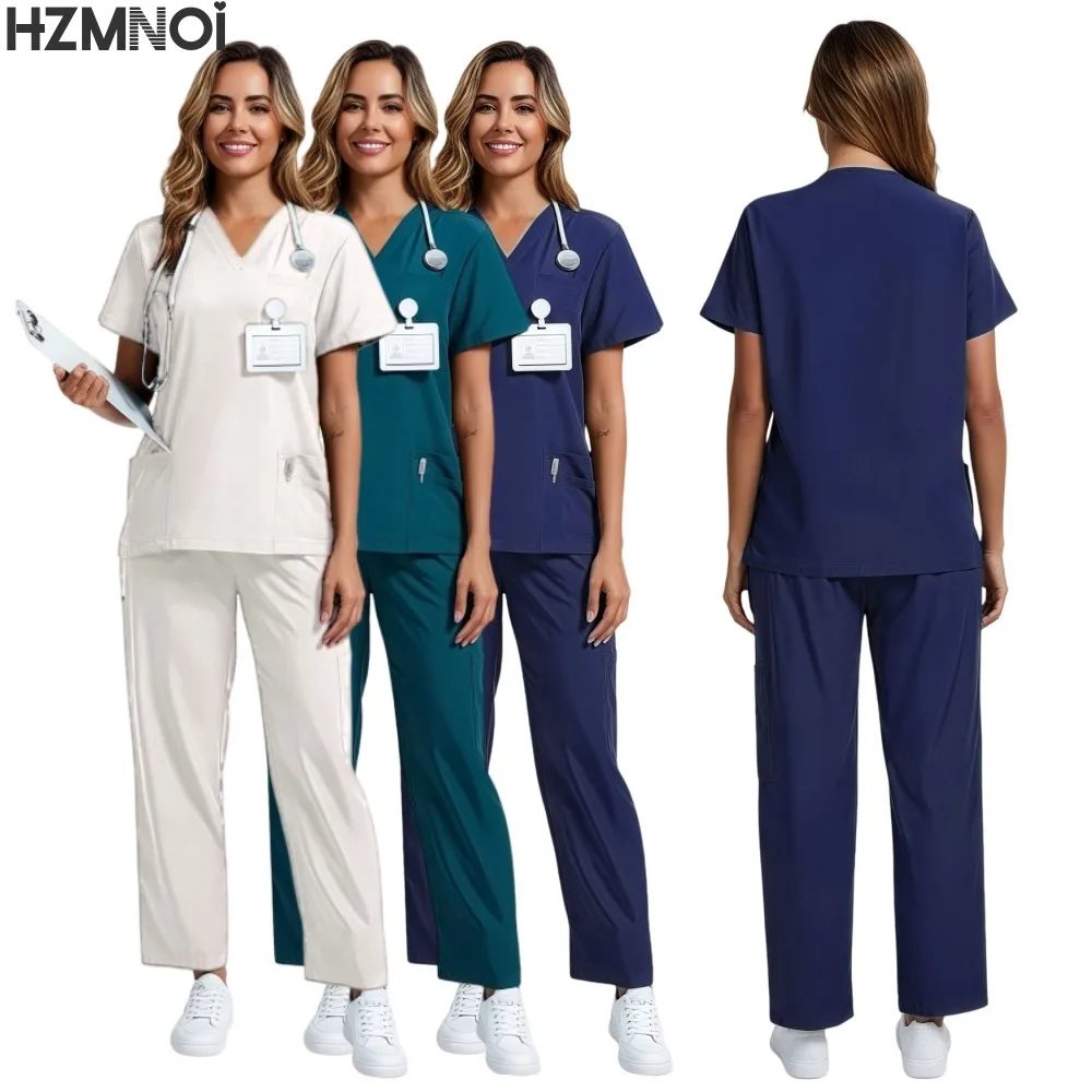 

Medical Doctor Nurse Surgical Uniforms Woman Scrub Set Beauty Salon Work Wear Clinical Scrubs Top-Pants Spa Nursing Tunic Suit