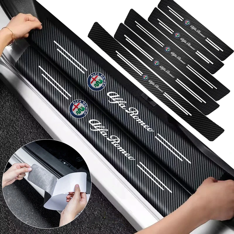 5Pcs For Alfa Romeo GT 147 159 156 166 Giulietta Mito Giulia Tonale 4C Car Door Sill Scuff Plate Decor Carbon Fiber Stickers