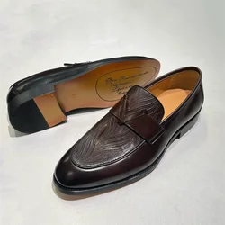 Men's Luxury Casual Monk Strap Shoes Cow Leather Crocodile Print Slip-On Loafers Formal Dress Shoes for Wedding Party