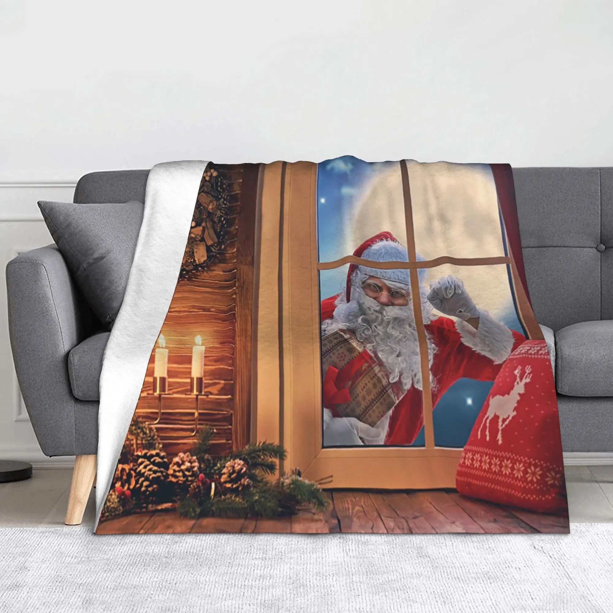 Merry Christmas Blanket Coral Fleece Plush Summer Autumn Winter Santa Claus New Year Throw Blankets for Sofa Travel Rug Piece