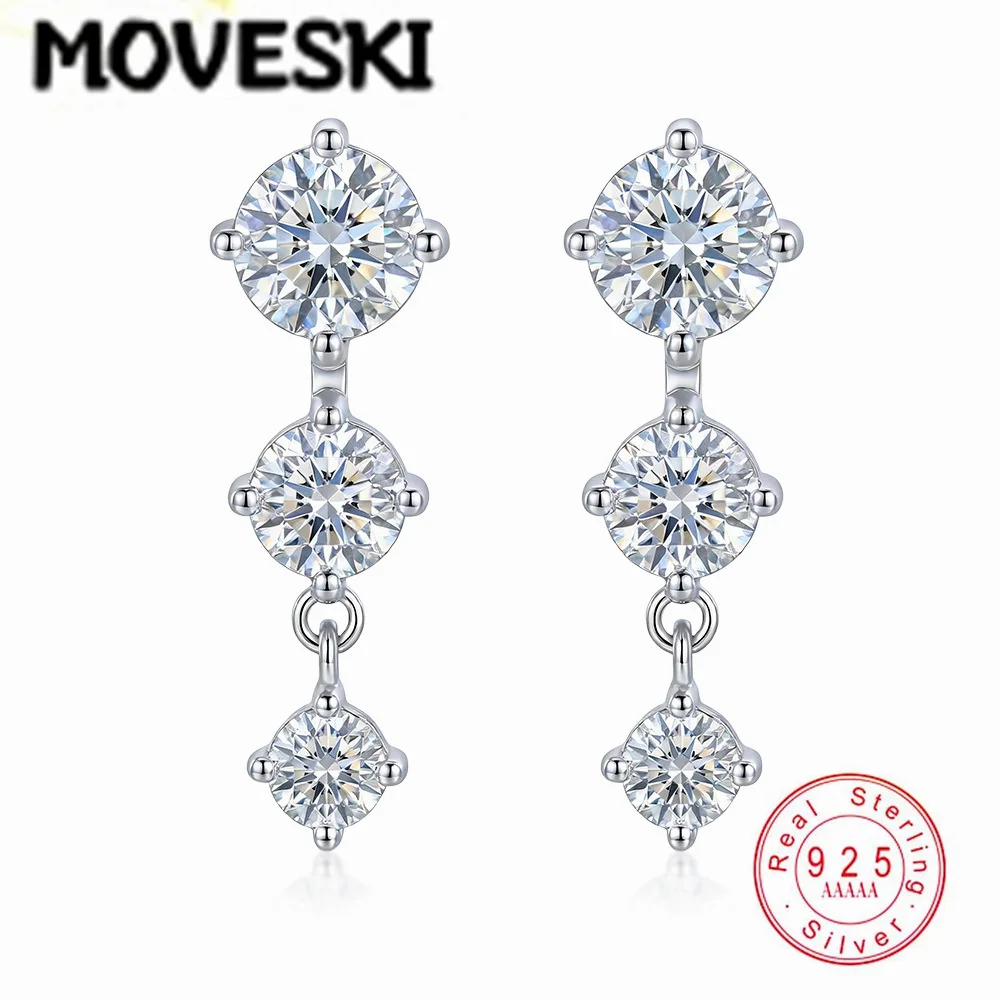 

Серьги-подвески MOVESKI из стерлингового серебра 925 пробы с муассанитом, с тремя камнями, для женщин, свадебные, ювелирные украшения