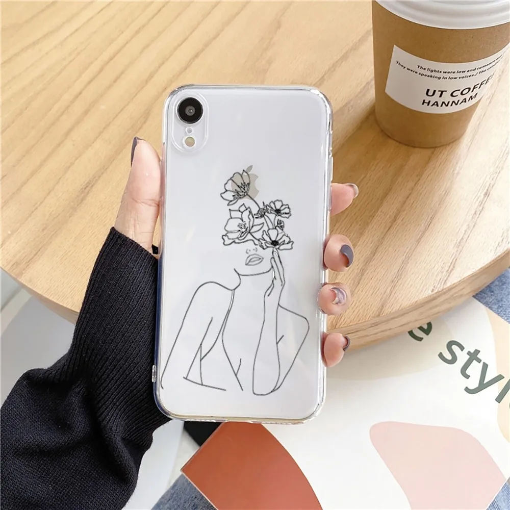 Body art printed lines Phone Case For Iphone 15 11 13 14 Pro Max 7 8 Plus X Xr Xs Max Se2020 12mini Transparent Cover