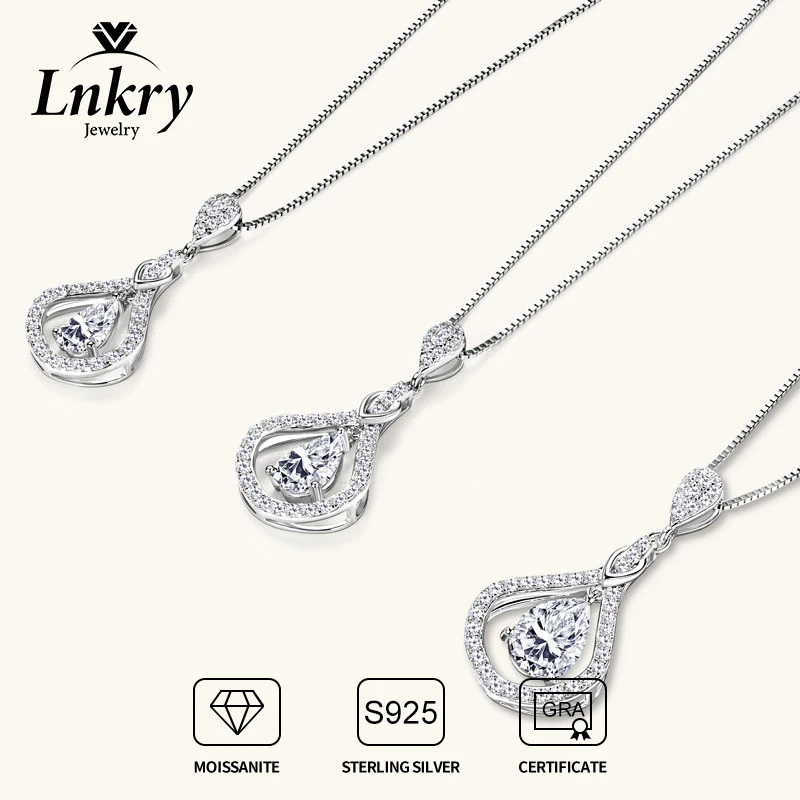 

Lnkry 925 Sterling Silver Droplet Pendant Necklace Pass Diamond Test Pear Cut Moissanite Necklace For Women Daily Jewelry Gift