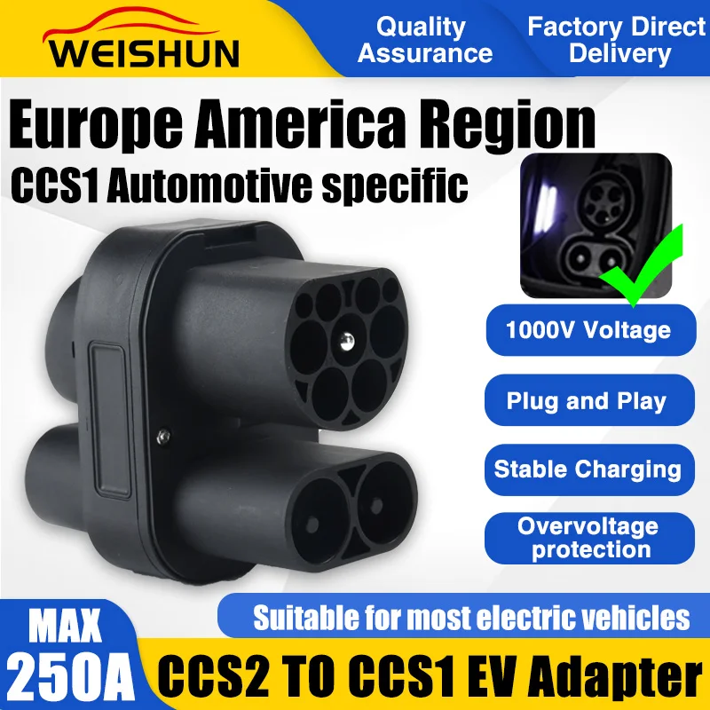 CCS2 To CCS1 DC EV Adaptor 250A Fast Charging Use for CCS1 DC Charge Port Cars High Speed Charging Converter 1000V