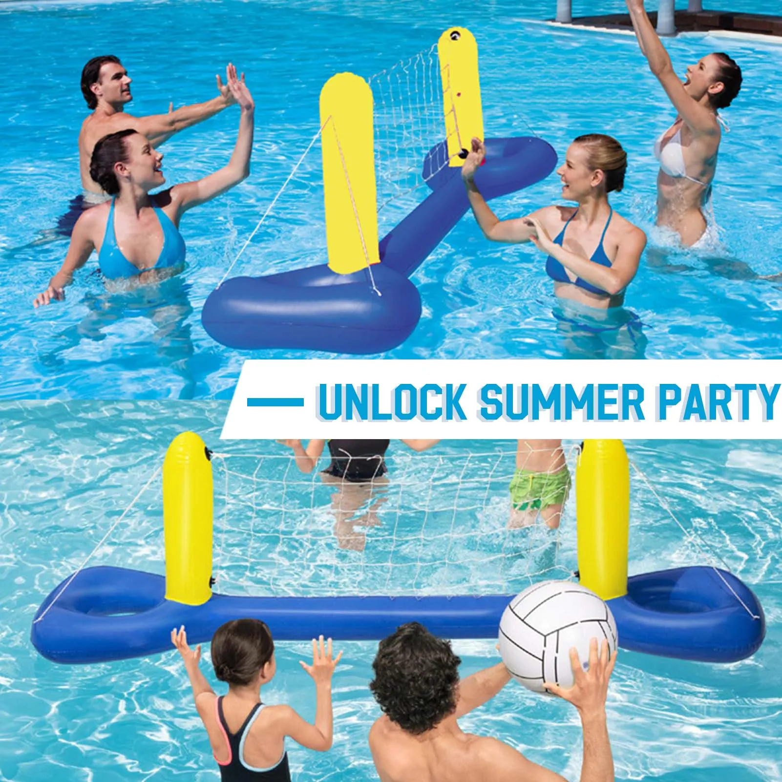 Inground Pool Volleyball Net/ Basketball Hoop/Hand Goal Set Thicker & Durable Inflatable Water Toy for Kids Teen Adults and