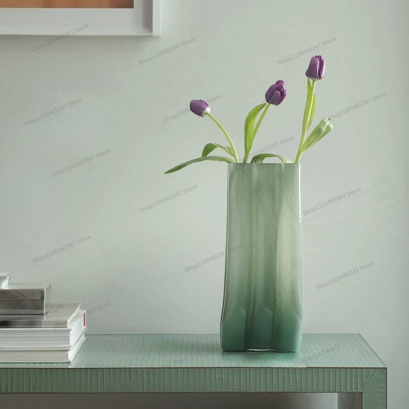 For Milk Green Glass Vase Ornament, Home Living Room Flower Ware