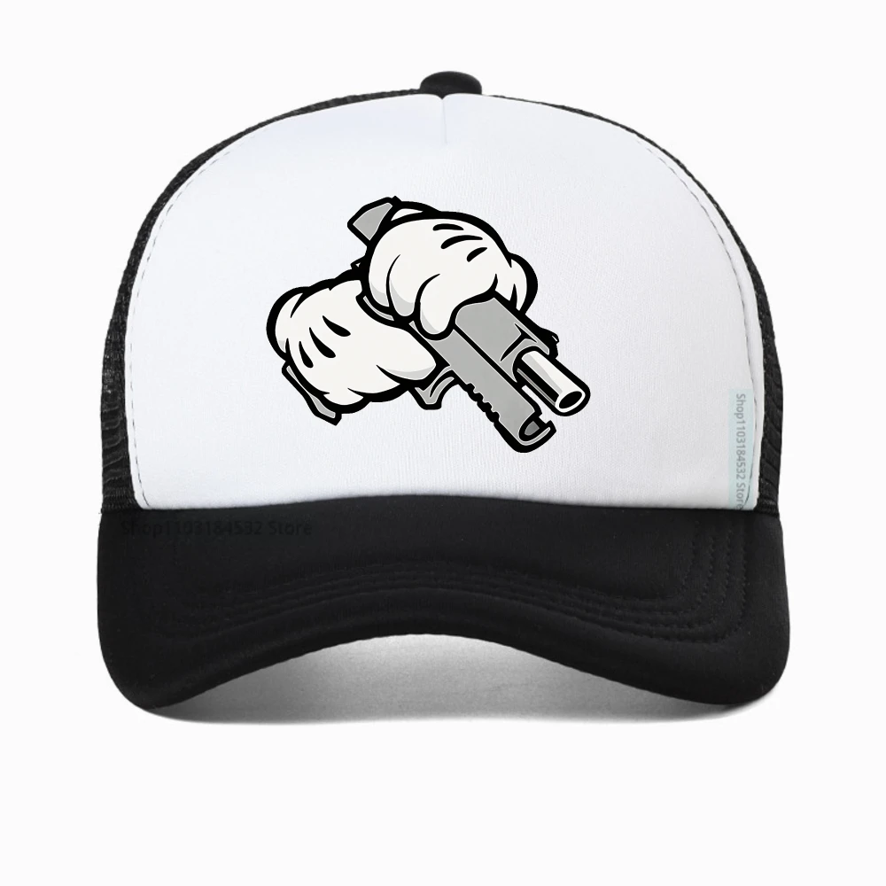 

Buy Handlebar Gun And Stick-It Can Warn Others Creative Baseball Cap adjustable Snapback hat Unisex mesh Breathable Sports hats