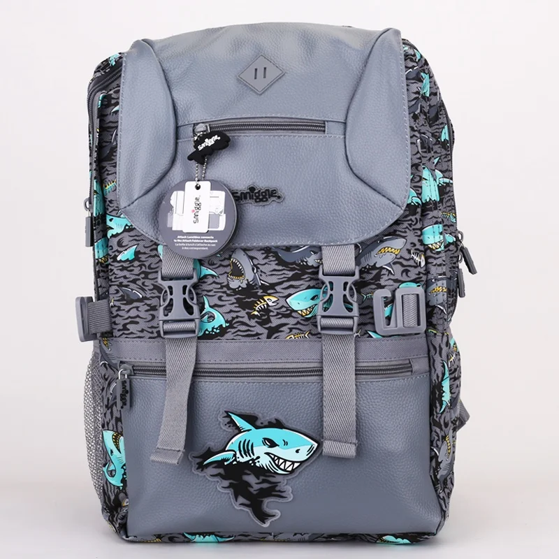 NEW Australian Smiggle Elementary School Grey Shark Shoulder Reducing Backpack Boy Leisure Backpack Pencil Box gift to kid